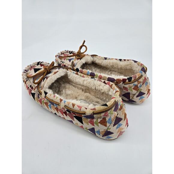 Minnetonka Lodge Trapper Faux Fur Lined Kaleidoscope Print Slippers 44341 Sz 7 - Picture 6 of 10